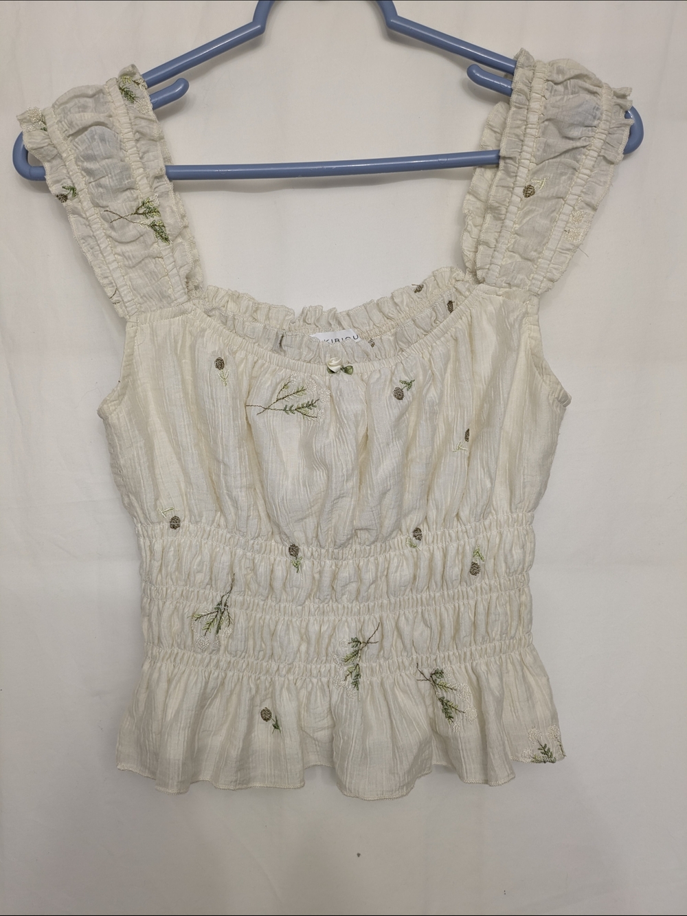 Cream Floral Smocked Peplum Camisole - Picture 2 of 8